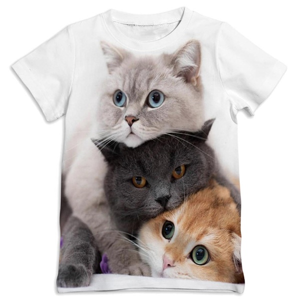 Stylish Animal Cat Print Short-sleeve Tee