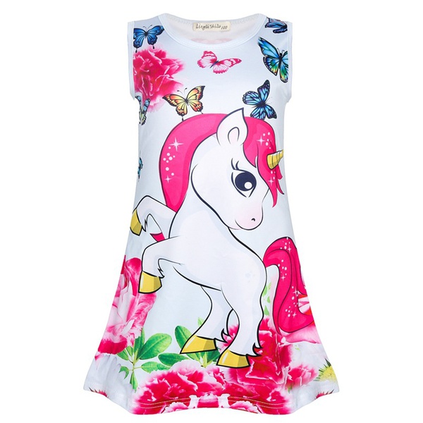 Fashionable Unicorn Floral Butterfly Print Allover Sleeveless Dress