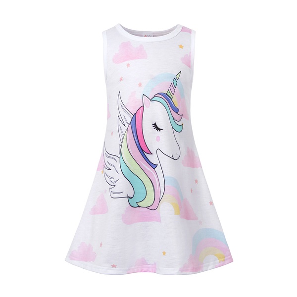 Fashionable Unicorn Rainbow Print Sleeveless Dress