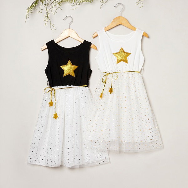 Beautiful Golden Stars Decor Mesh Sleeveless Dresses