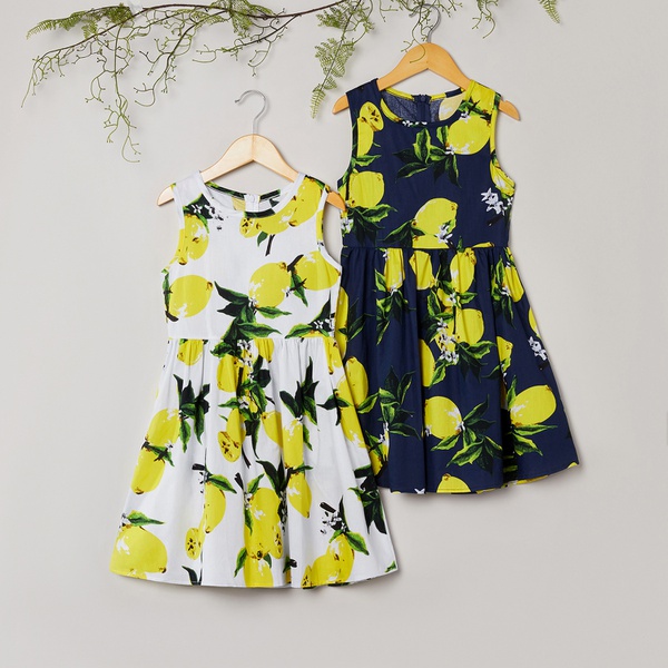 Stylish Fruit Lemon Allover Sleeveless Dress