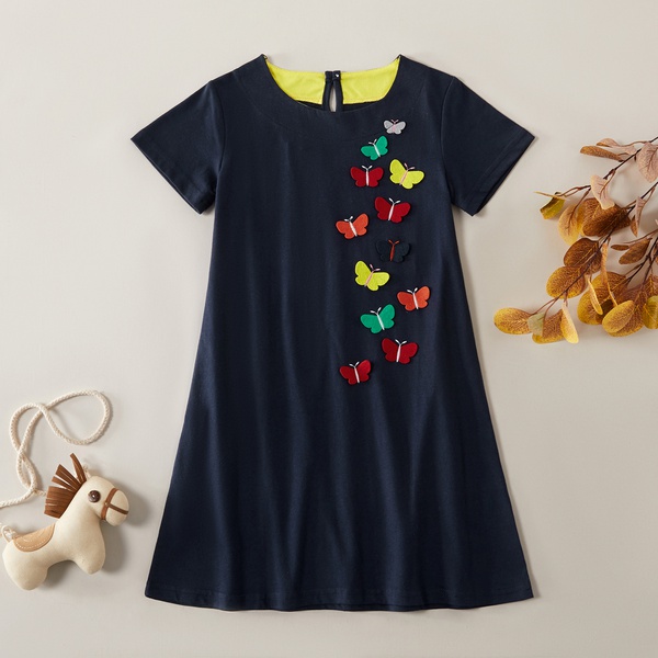 Casual Animal Butterfly Applique Embroidered Short-sleeve Dress