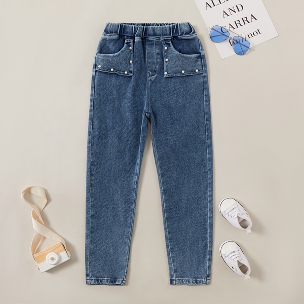 Pretty Pearl Decor Front Pocket Straight Jeans