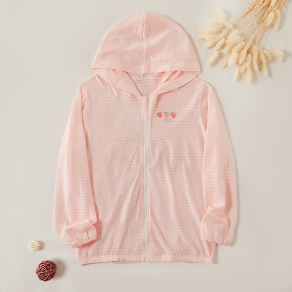 Fashionable Strawberry Print Striped Hooded Sun-protective Coats