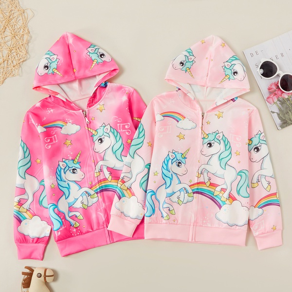 Fashionable Unicorn Rainbow Print Allover Hooded Coat