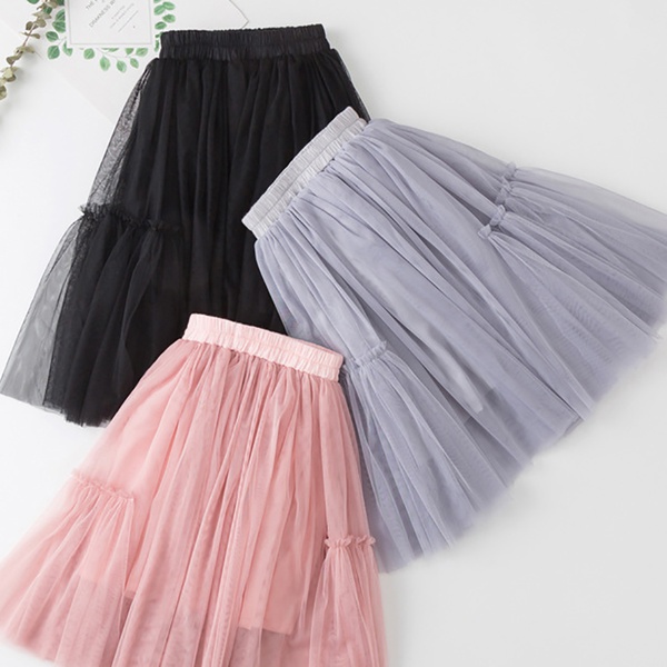 Fashionable Solid Ruffled Mesh Layered Skirt