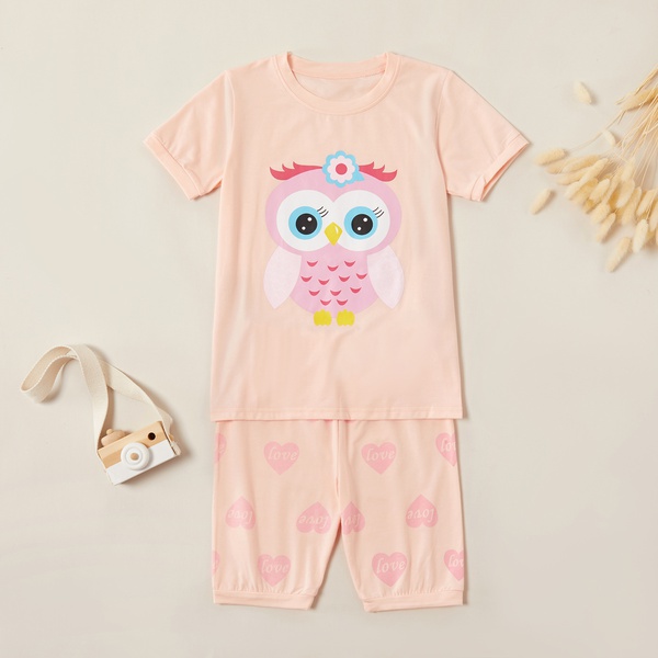 Beautiful Owl Print Tee and Love Allover Shorts Set