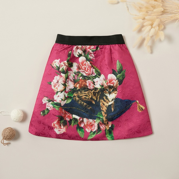 Ethnic Flower and Cat Retro Skirt