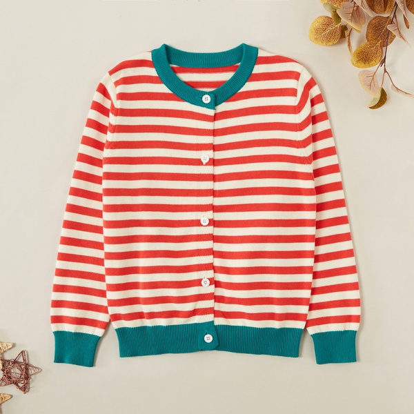 Stylish Button Striped Contrast Knitted Sweater