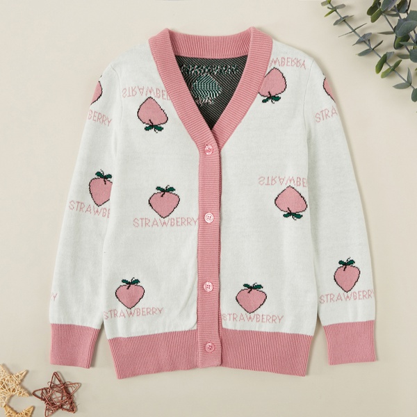 Beautiful Strawberry Print Allover Knitted Sweater