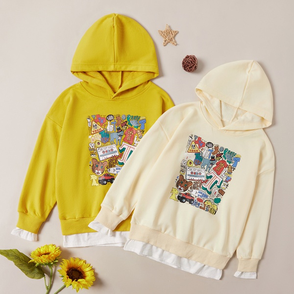 Trendy Animal Letter Print Faux-two Hooded Sweatshirts