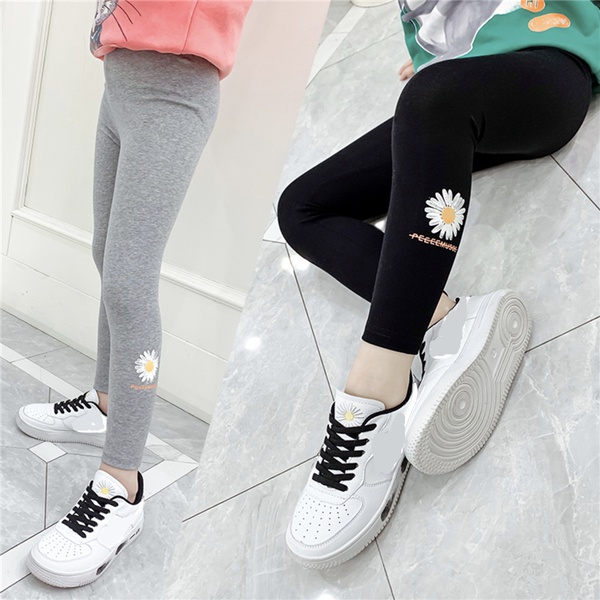 Fashionable Flower Print Solid Pants for Girls