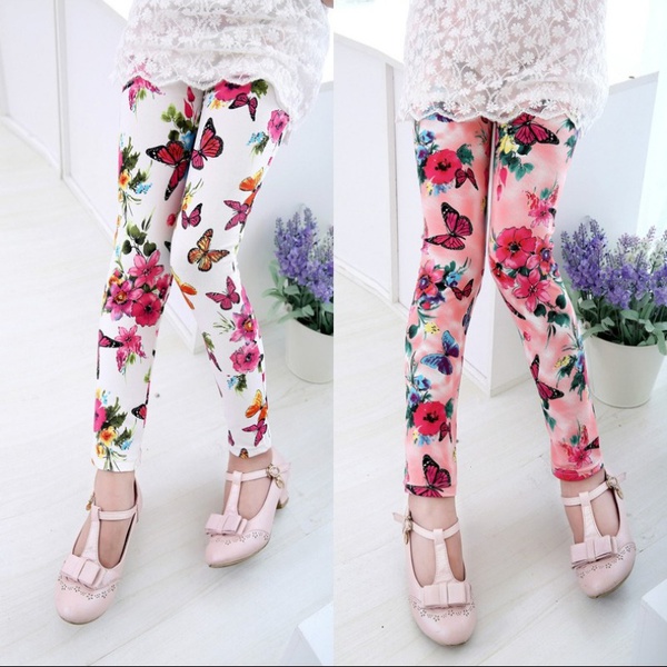 Print Milk Silk Floral and Butterfly Leggings