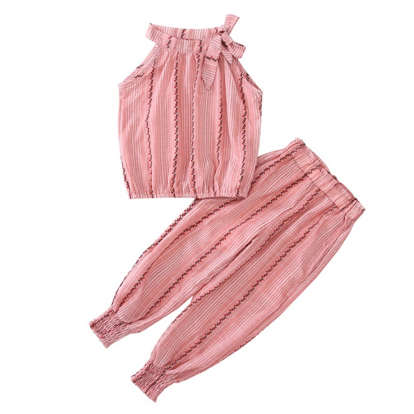 Beautiful Floral Print Stripe Halter Top and Pants