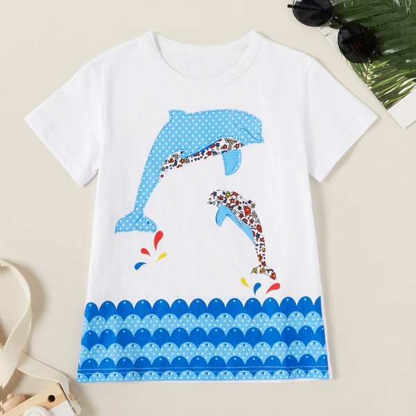 Trendy Flower Dolphins Ocean Print Tee