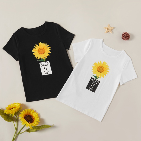 Casual Sunflower Print Short-sleeve Tee