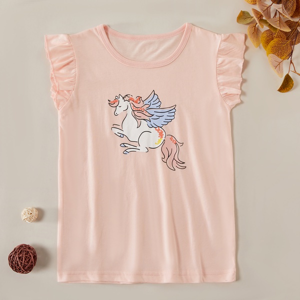 Pretty Unicorn Print Flare-sleeve Tee