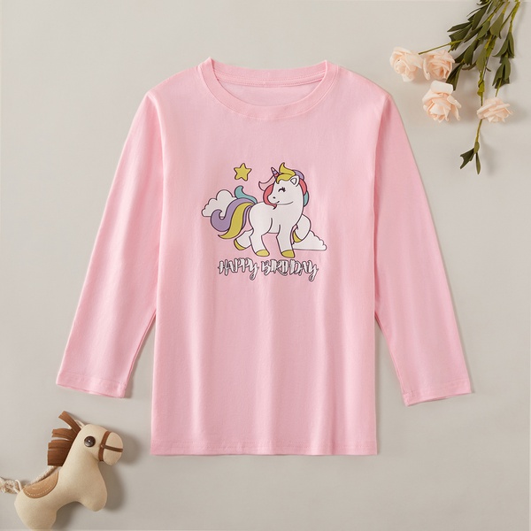 Sweet Cartoon Animal Unicorn Print Long-sleeve Tee
