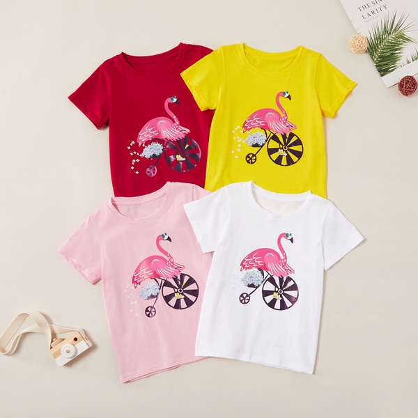 Fashionable Print Flamingo Tee for Girls