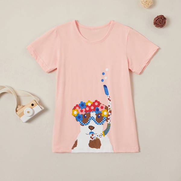 Stylish Diving Flower Dog Print Tee