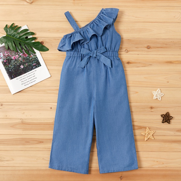 Toddler Girl Casual Solid Flounced Collar Jumpsuit