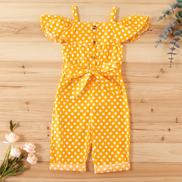 Toddler Girl Pretty Polka Dots Off Shoulder Strappy Onesies