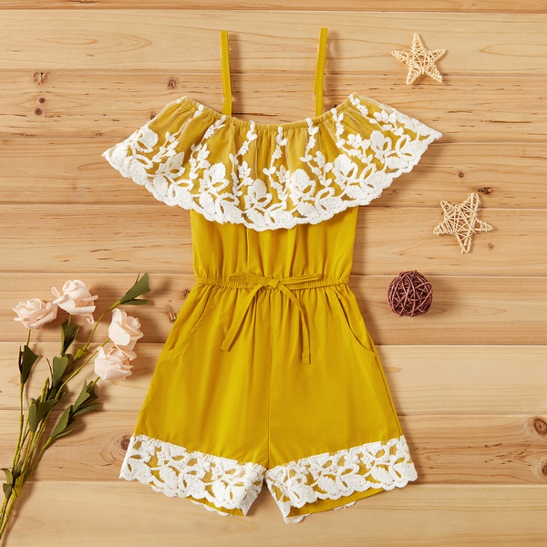 Baby / Toddler Girl Pretty Lace Collar Solid Jumpsuit