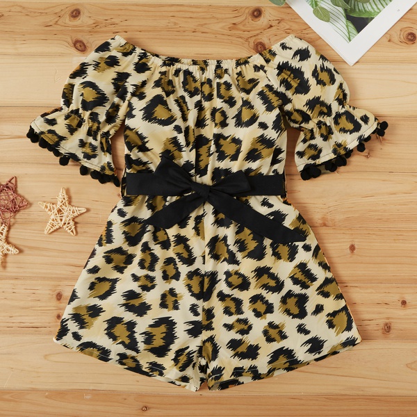 Baby / Toddler Girl Leopard Print Off Shoulder Bowknot Decor Jumpsuit