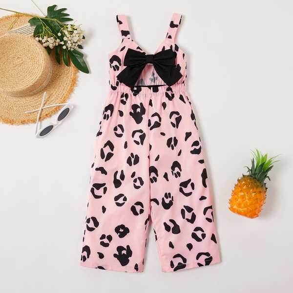 Toddler Girl Stylish Leopard Print Bowknot Jumpsuit