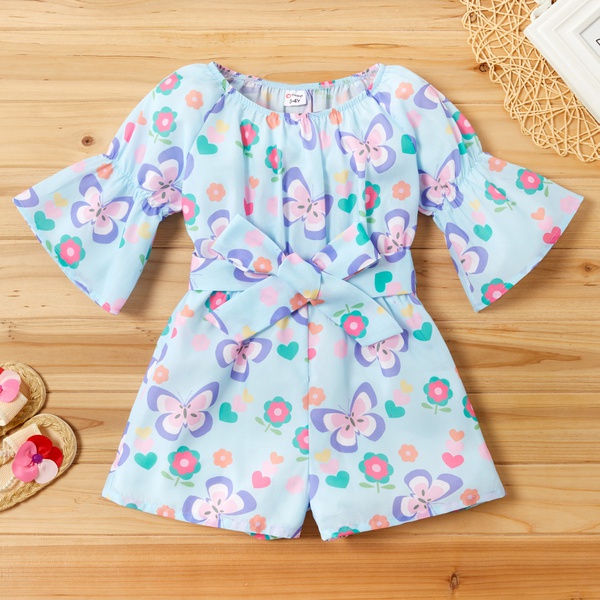 Toddler Girl Bowknot Flounce Decor Butterfly Print Jumpsuit