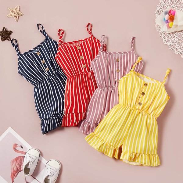 Baby Girl Casual Striped Sling Onesies