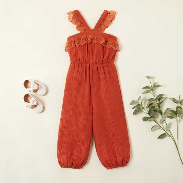 Toddler Girl Lace Decor Solid Jumpsuit