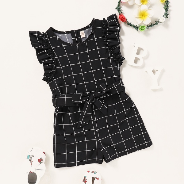 Toddler Girl Solid Plaid Jumpsuit