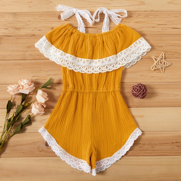 Baby / Toddler Girl Pretty Lace Decor Solid Jumpsuit