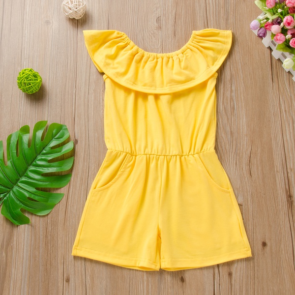 Baby / Toddler Girl Casual Solid Flounced Collar Jumpsuit