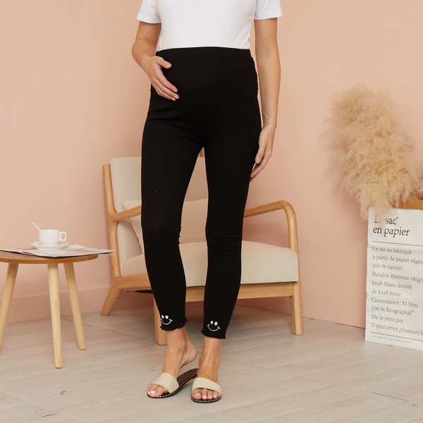 Maternity casual Smiley Embroider high-waist leggings