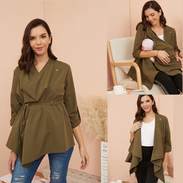 Multifunctional Maternity and nursing army green long sleeve coat