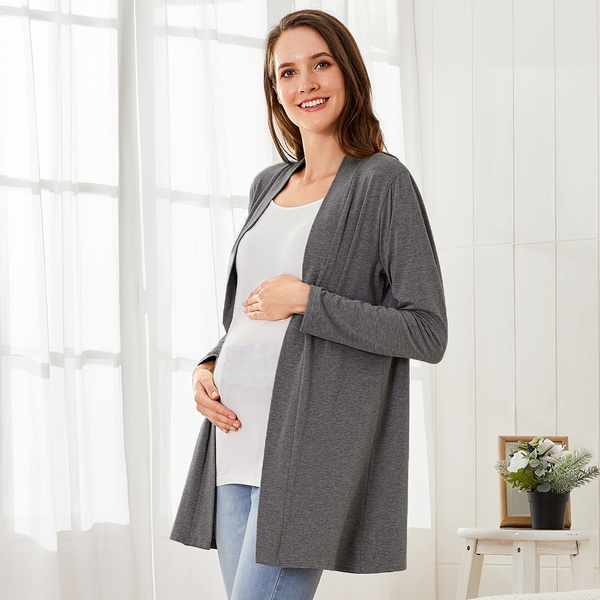 Cozy Solid Long-sleeve Maternity Cardigan