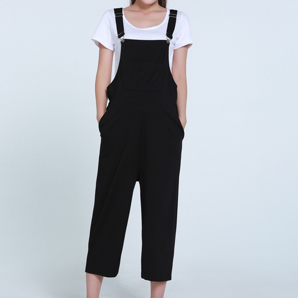 Casual Solid Maternity Suspender Pants