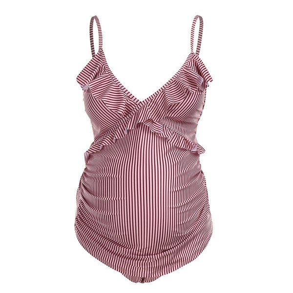 Pretty Flounced Striped Maternity Two-piece Swimsuit
