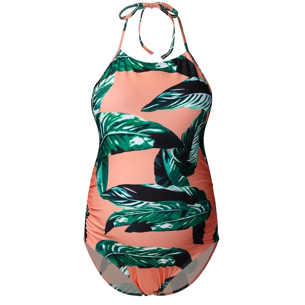 Trendy Floral Print Halter One-piece Maternity Swimsuit