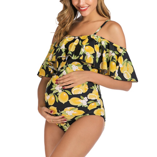 Sassy Floral Print Ruffle Maternity One-piece Swimsuit