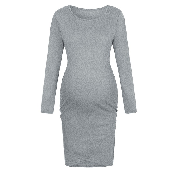 Maternity Round collar Plain Knee length H Long-sleeve Dress