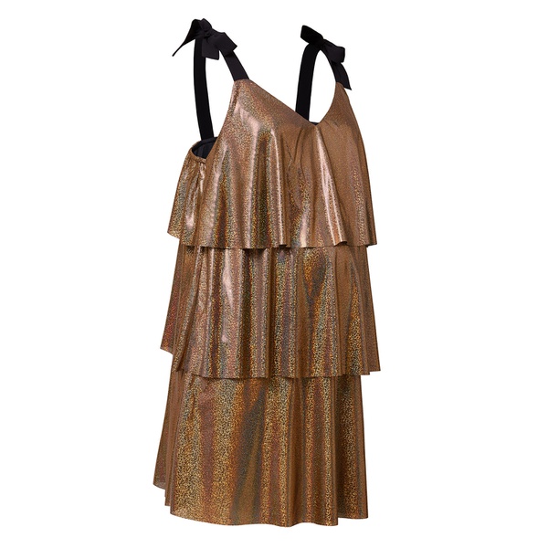 Maternity V-neck Plain Gold Knee length Layered skirt Sleeveless Dress