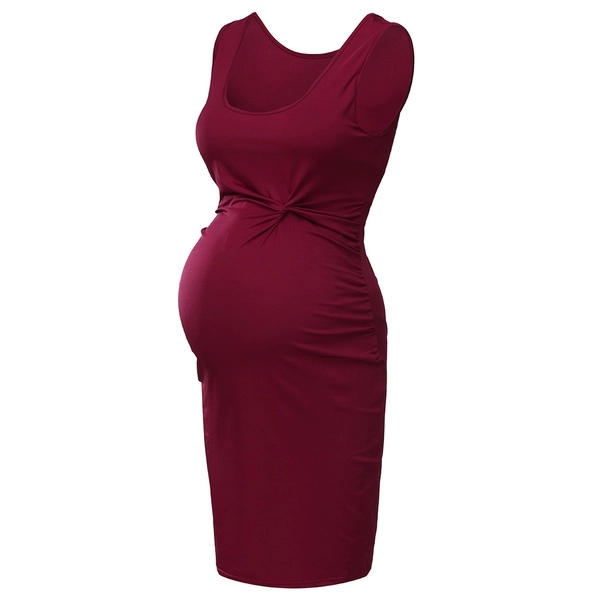 Solid Knotted Sleeveless Maternity Dress