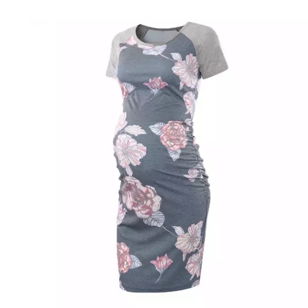Trendy Floral Print Short-sleeve Maternity Dress