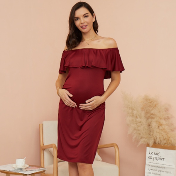 Casual Solid Off Shoulder Maternity Dress