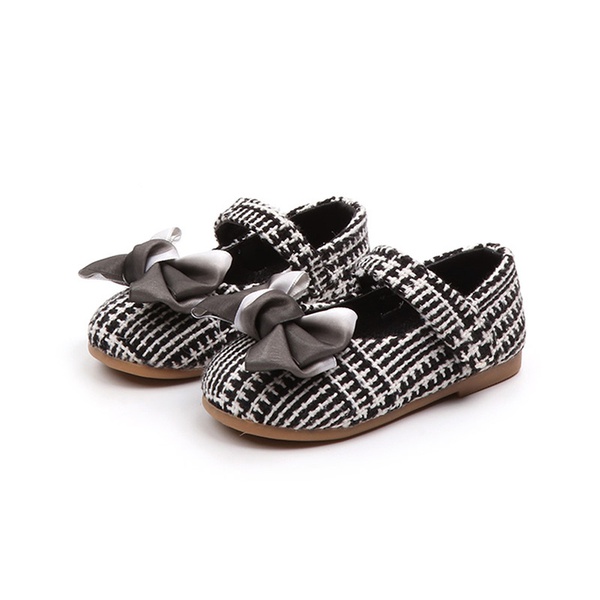 Toddler Bowknot Decor Grid Striped Flat shoes t Shoes