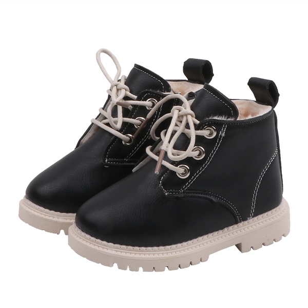 Toddler / Kid Solid Warm Fluff Tie Leather Snow boots