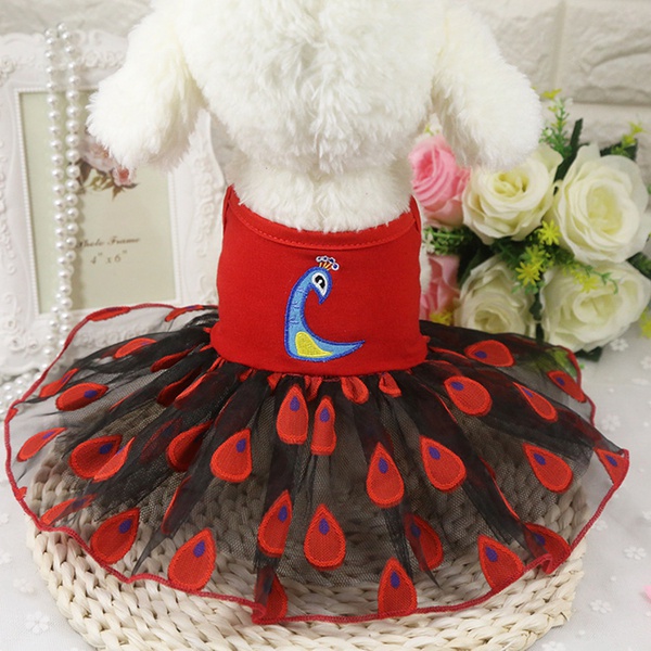 Peacock/Duck/Stripe Print Lace Dress for Your Pet